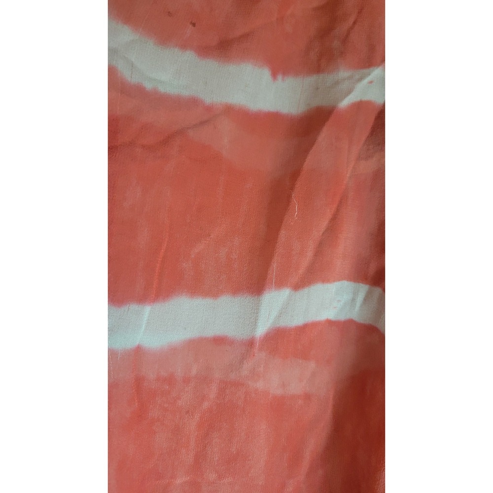 Language Silk‎ Sheer V-Neck Long Sleeve Blouse Coral Stripe Size M - Picture 3 of 8